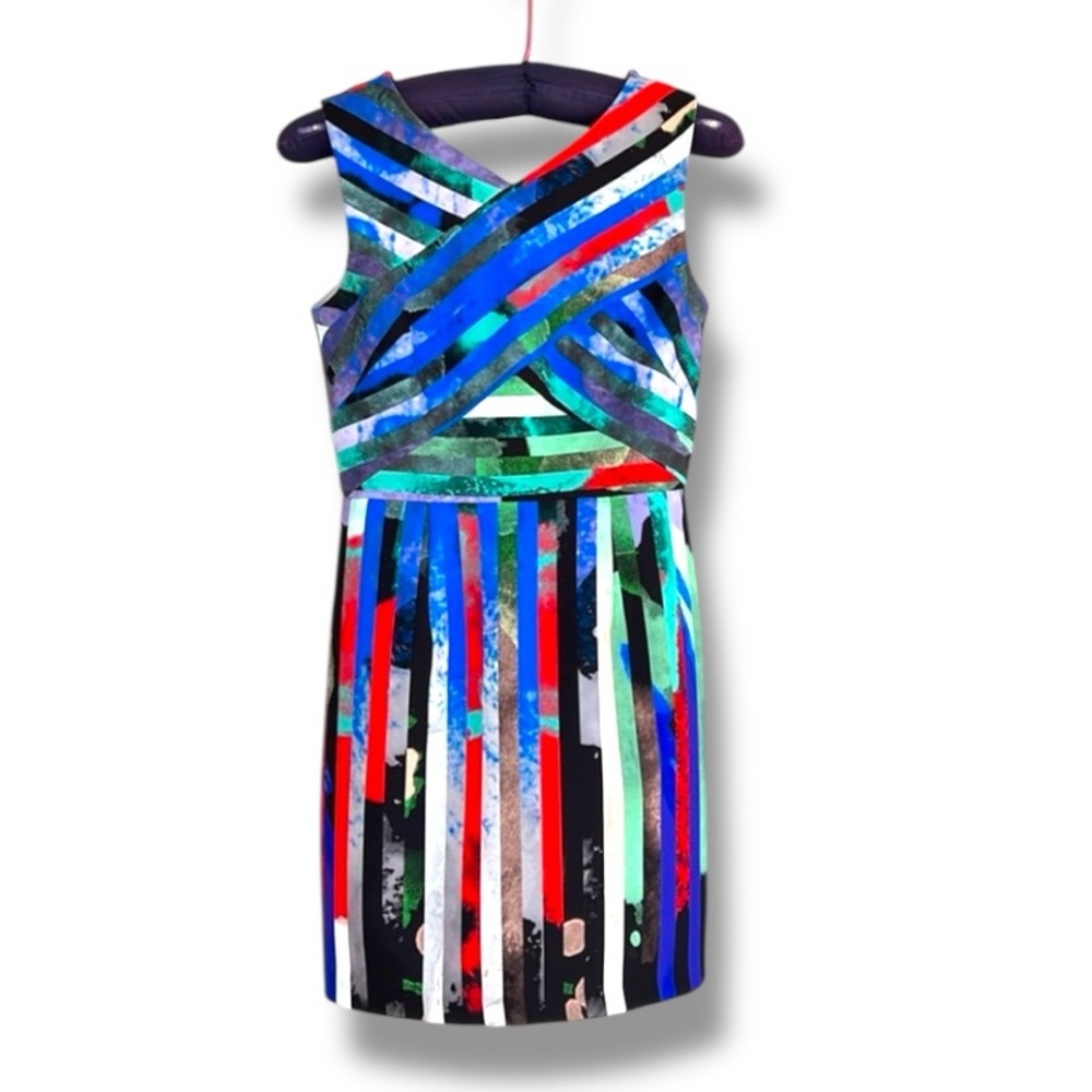 Milly Allison Mirage-Striped Multi Color Sleeveless Mini Dress Size 6 - Picture 2 of 15